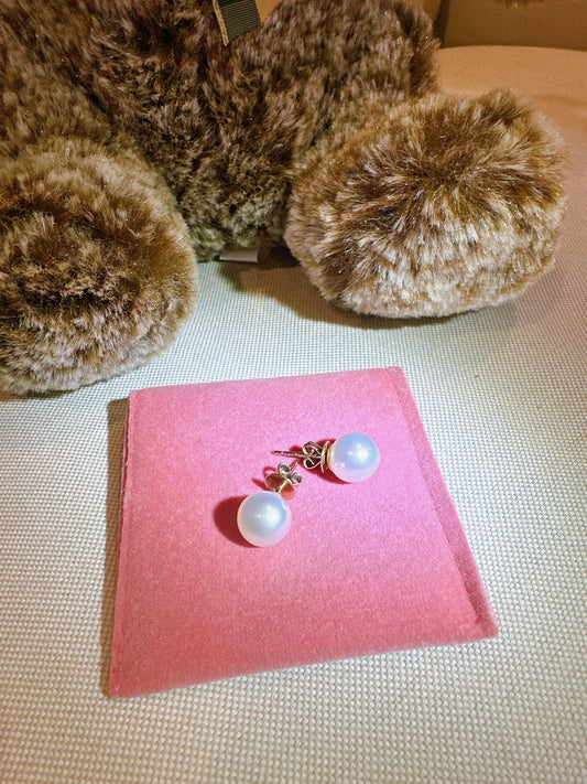 Genuine Round South Sea Pearls Stud Earrings