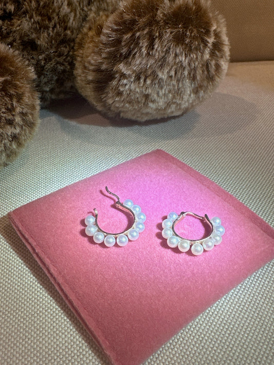 14k Italian Gold White South Sea Pearl Hoop Earrings