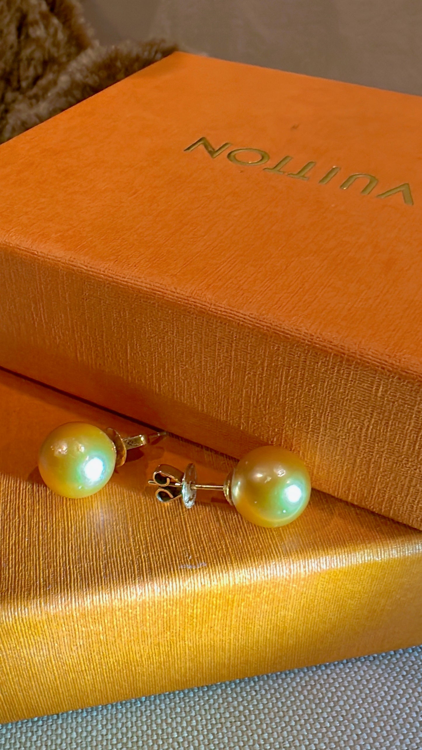 Genuine Round South Sea Pearls Stud Earrings